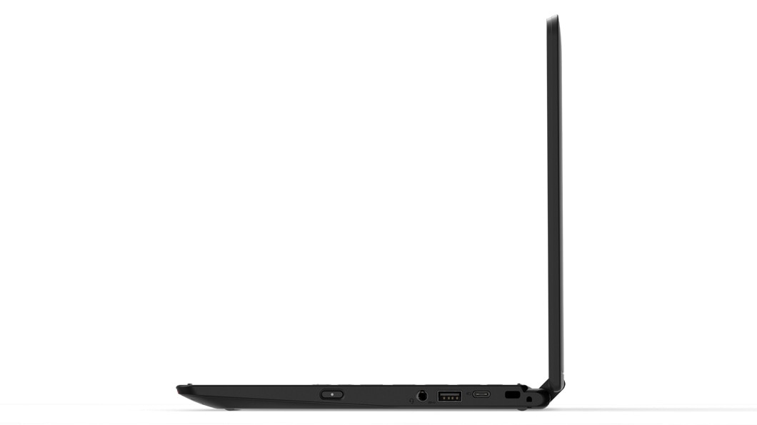 Right side view of Lenovo ThinkPad Yoga 11e (5th gen) laptop open 90 degrees, showing ports.