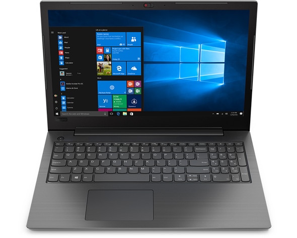Front facing Lenovo V130 (15) laptop with Windows 10 Pro.