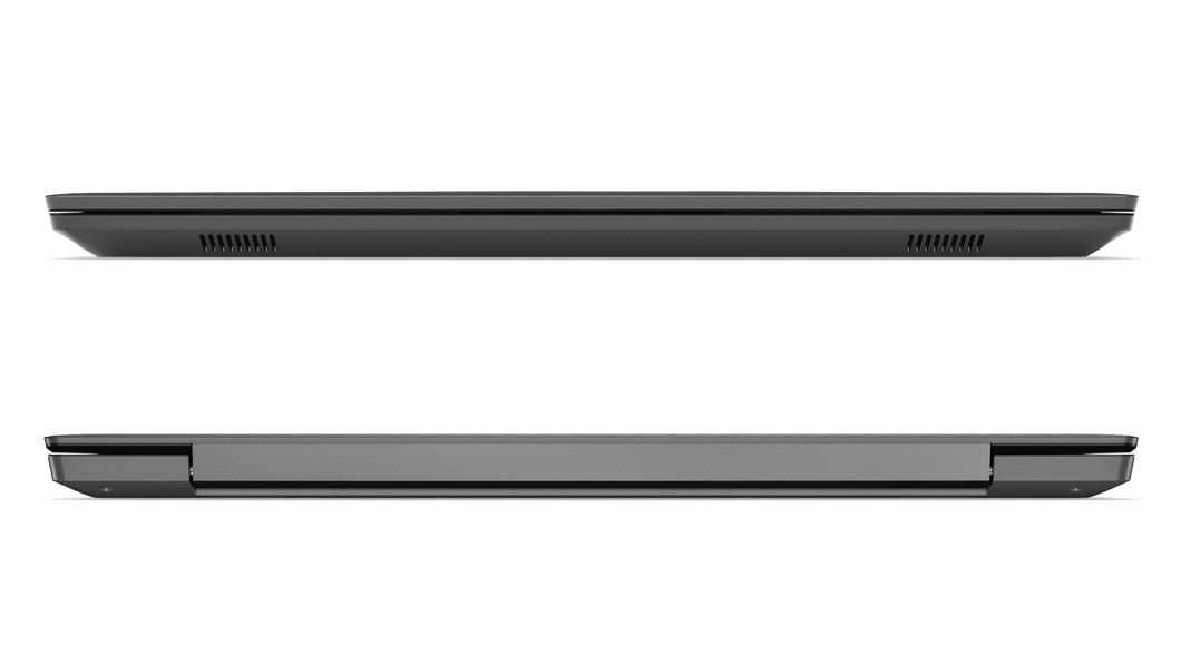 Two Lenovo V130 (15) laptops, closed cover, showing both front opening and hinge in back.