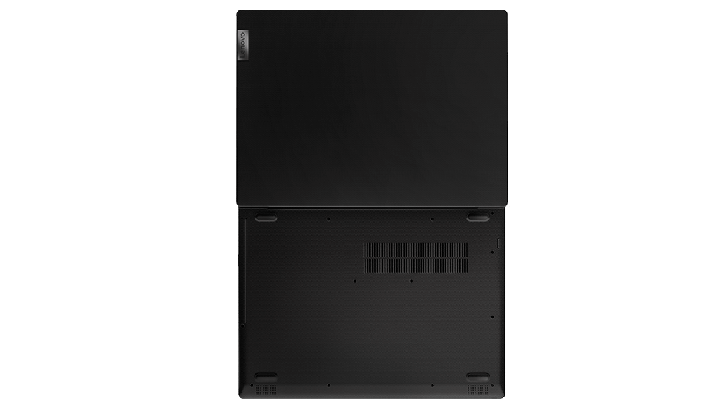 Lenovo V145 (14) laptop open 180 degrees, back view.