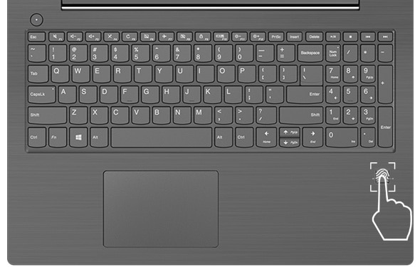Lenovo V330 (15) overhead keyboard view, featuring fingerprint reader