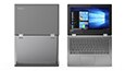 Lenovo Yoga 330 2-in-1 laptop, open 180 degrees, back and front views thumbnail