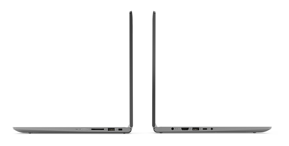 Lenovo Yoga 530 stylish 2-in-1 laptop, shown in Laptop mode from left and right, focusing on ports