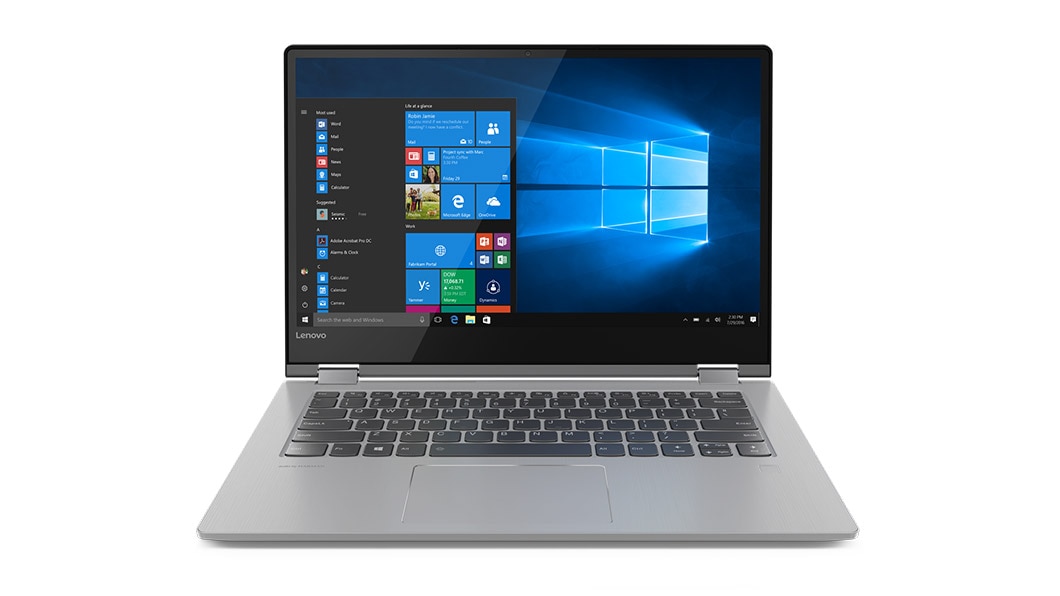 Lenovo Yoga 530 stylish 2-in-1 laptop, shown in Laptop mode from front with Windows