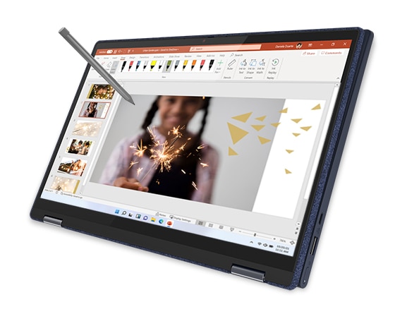 Yoga 6 Gen 6 (13″ AMD) Abyss Blue in tablet mode with active pen