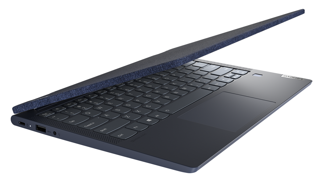 Yoga 6 Gen 6 (13″ AMD) Abyss Blue, fabric version slightly closed in laptop mode