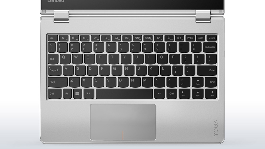 Lenovo Yoga 710 in silver, overhead view of keyboard