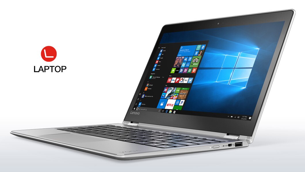 Lenovo Yoga 710 in silver, in laptop mode front right side view