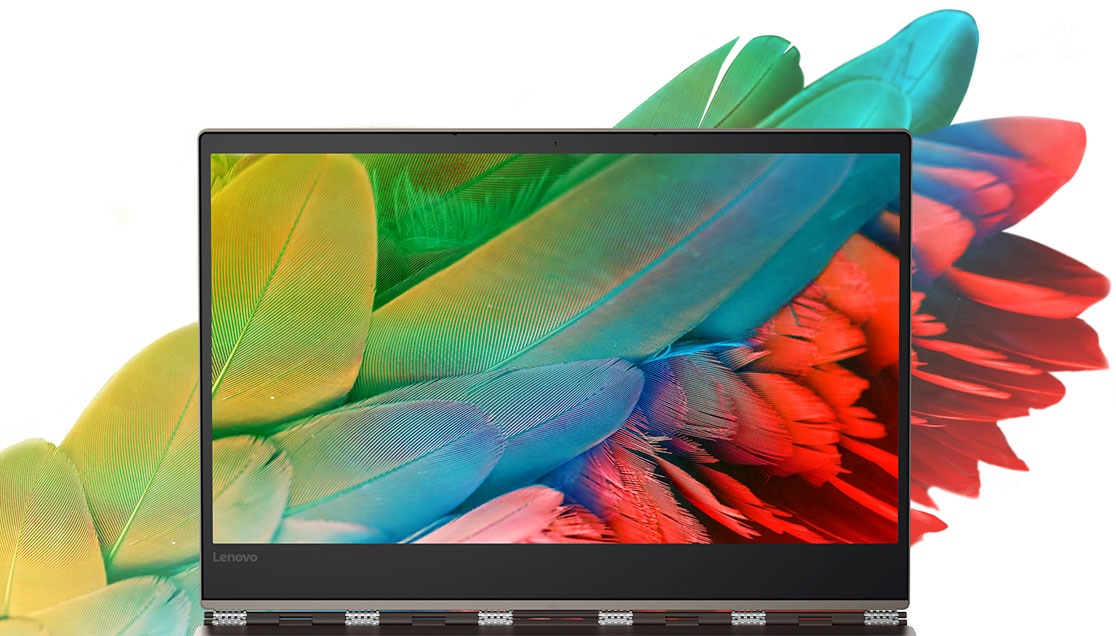 Lenovo Yoga 920 (13), vividly colored feathers on display and as background