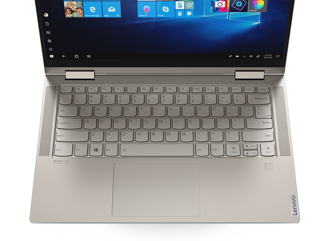 Lenovo YOGA C740-14IML 10th Gen Core i7 Laptop  showing the keyboard and front-facing speakers with Dolby Atmos®