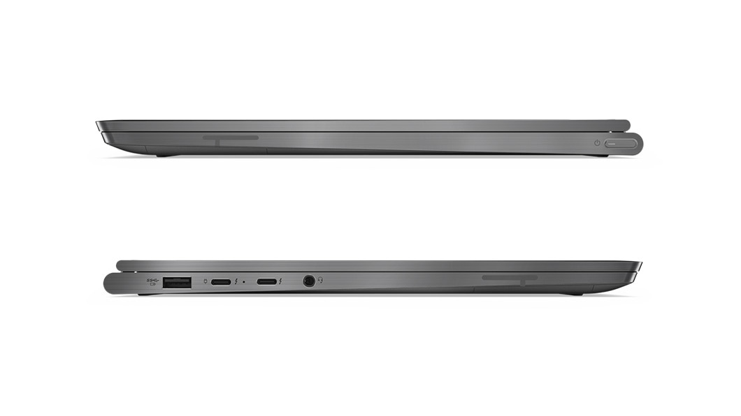 Lenovo Yoga C930 cerrado, vistas de perfil izquierdo y derecho.