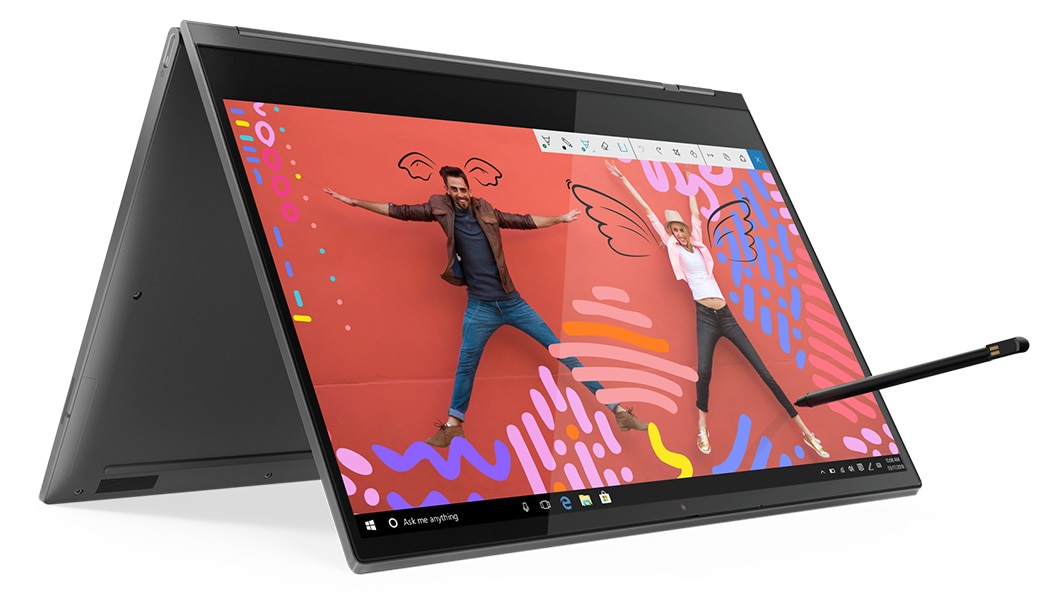Lenovo Yoga C930 Glass in tent mode showing use of digital pen.