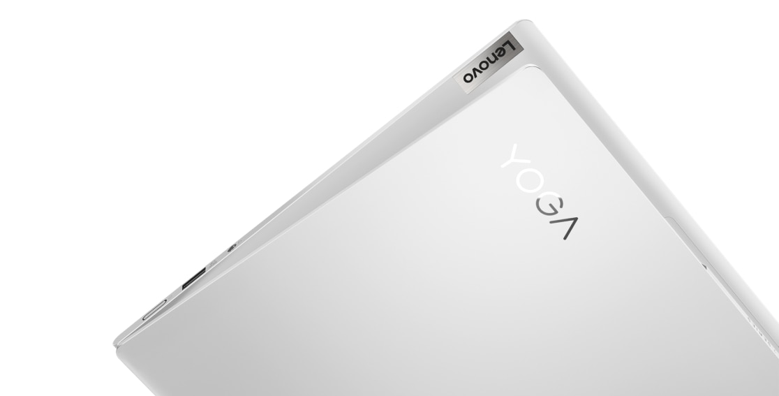 Lenovo Yoga Slim 7i Pro 14 laptop showing Lenovo and Yoga branding on corner