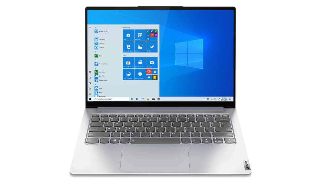 Vooraanzicht van Lenovo Yoga Slim 7i 14'', zilveren laptop