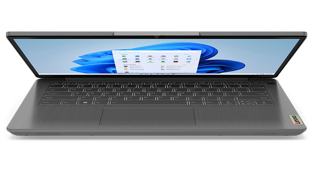 Front, half closed view of Lenovo IdeaPad 3 Gen 7 14” AMD in standby mode.