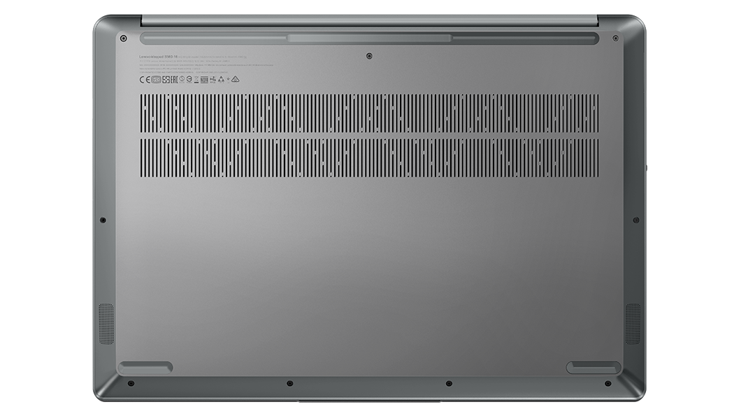 Bottom side of 16'' Lenovo IdeaPad 5 Pro Gen 7 laptop in Storm Grey.