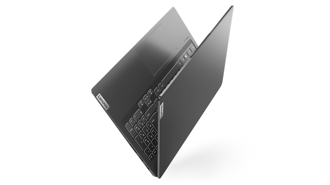 Das 40,6 cm (16'') Notebook Lenovo IdeaPad 5 Pro Gen 7, geöffnet wie ein Buch, das auf seinem Rücken schwebt.
