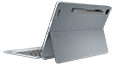 Rear side view of 11” IdeaPad Duet 3 Chromebook, showing the part of the keyboard and portfolio case stand