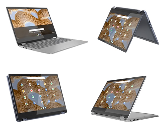 The IdeaPad Flex 3i Chromebook can be enjoyed in four different viewing modes: Laptop Mode, Tent Mode, Tablet Mode, and Stand Mode