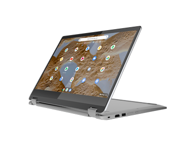 IdeaPad Flex 3i Chromebook in  Arctic Grey in Stand Mode Facing Left