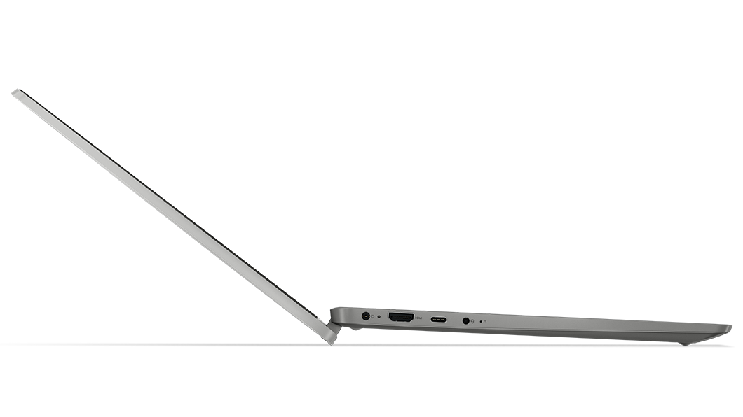 Vista del perfil izquierdo del portátil 2-en-1 Lenovo IdeaPad Flex 5 de 7.ª generación [35,56 cm (14''), AMD] en modo portátil y con la tapa abierta