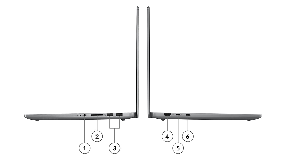Left and right side profile view of IdeaPad Pro 5i Gen 8 laptop ports