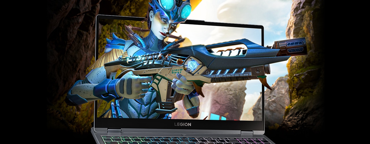 Legion 5 Gen 7 (15″ AMD) with “Apex Legends” exploding from  screen