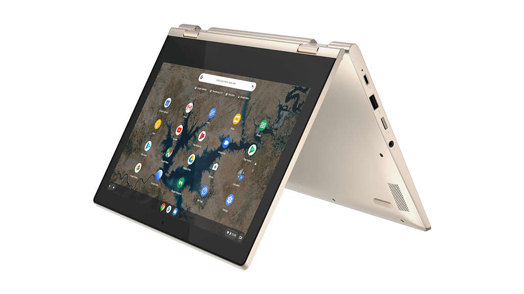 Lenovo IdeaPad Flex 3i Chromebook (11), rechte Seitenansicht im Tent-Modus