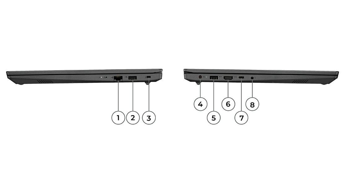 Ноутбук Lenovo V14 (14, 3rd Gen, Intel), вид слева и справа