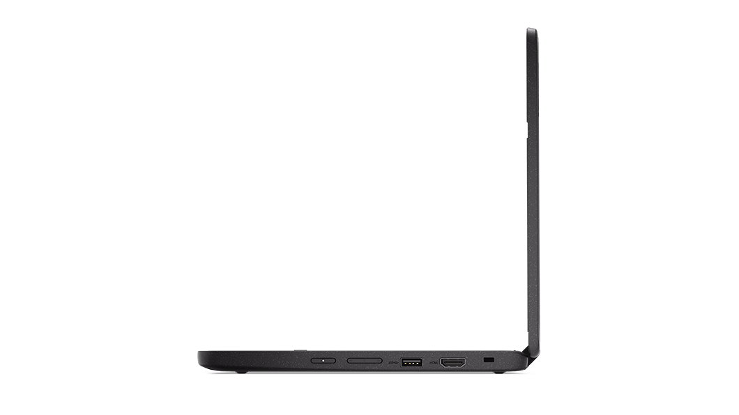 Right-side profile of Lenovo 300e Chromebook Gen 3 device open 90 degrees. 
