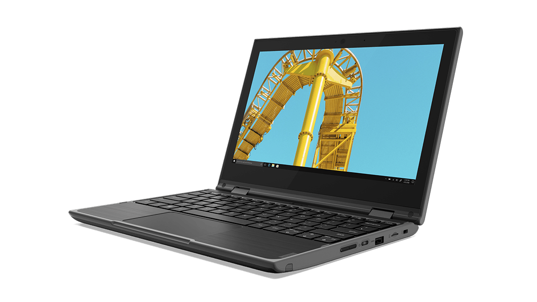 Right angled view of the Lenovo 300e 2nd Gen (AMD) laptop