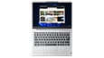  Thumbnail: Overhead shot of Lenovo ThinkBook 13s Gen 4 laptop open 180 degrees, showing Cloud Grey keyboard & screen.