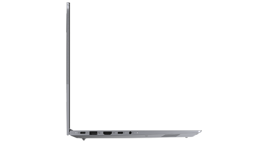 Left-side profile of the Lenovo ThinkBook 14 Gen4+ laptop open 90 degrees.