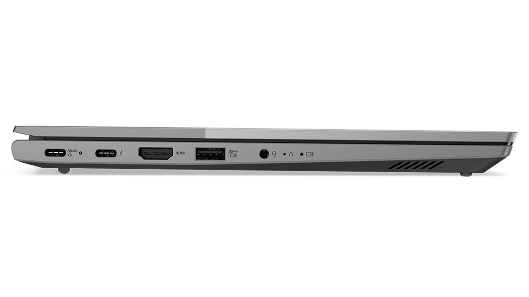 Closed cover left-side profile of Lenovo ThinkBook 14 Gen 5 laptop.