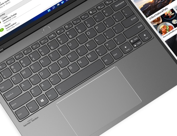 Top view of Lenovo ThinkBook Plus Gen 3, opened, focusing on the full-sized keyboard