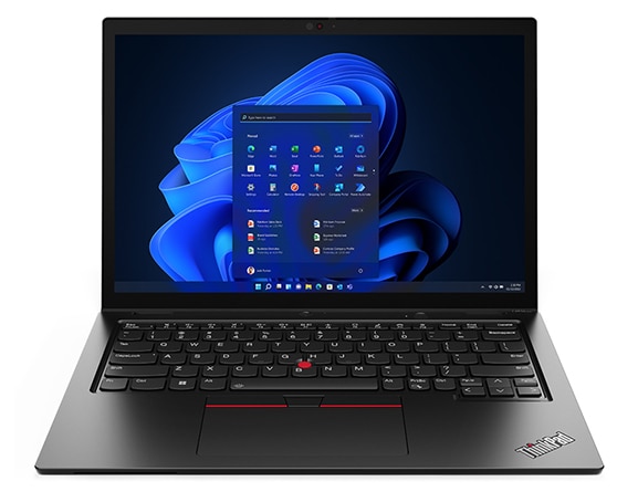 ThinkPad L13 Yoga Gen 3 -kannettava edestä kuvattuna, näyttö ja näppäimistö näkyvissä