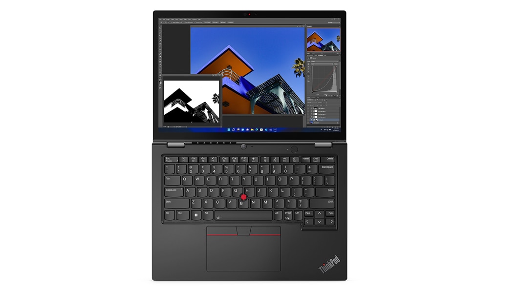 ThinkPad L13 Yoga Gen 3-laptop, bovenaanzicht met scherm en toetsenbord