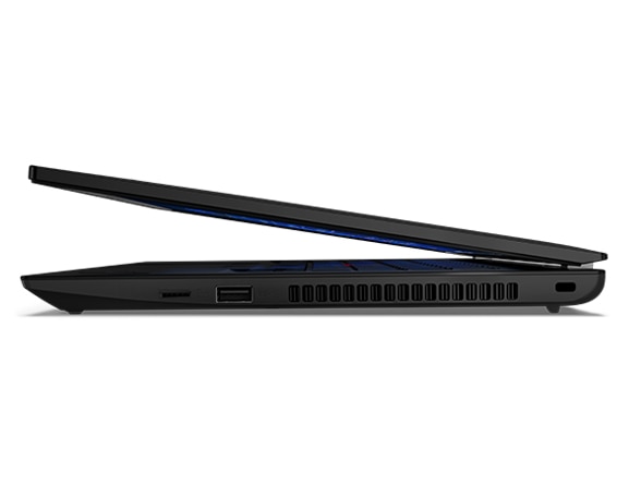Lenovo ThinkPad L14 Gen 3 laptop right-side view, open about 10 degrees. 