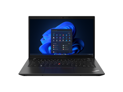 Front facing Lenovo ThinkPad L14 Gen 3 (14” AMD), opened, showing display and keyboard