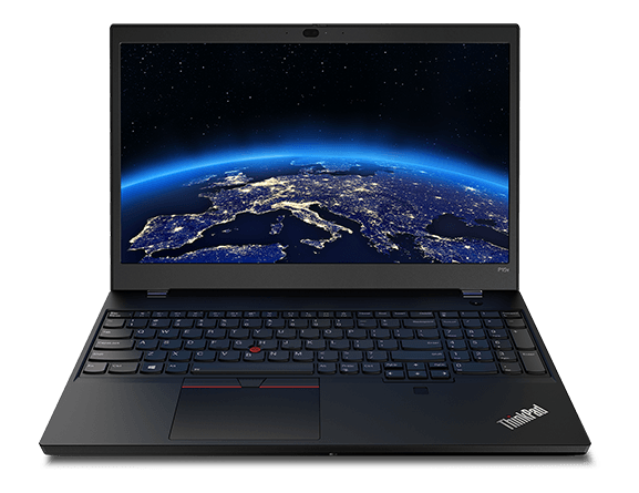 Lenovo ThinkPad P15v mobile workstation—front view, with display showing partial image from space of Earth/Eurasia