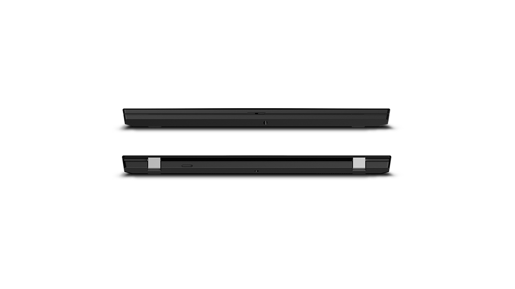 To mobile Lenovo ThinkPad P15v-arbejdsstationer – stablet og set forfra og bagfra med låg lukket