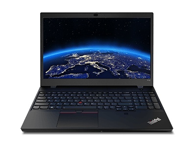 Lenovo ThinkPad P15v mobile workstation—front view, with display showing partial image from space of Earth/Eurasia