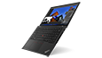  Thumbnail: Lenovo ThinkPad P14s Gen 3 laptop open 180 degrees showing keyboard, display, & right-side ports.