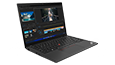 Thumbnail: Front-facing Lenovo ThinkPad P14s Gen 3 laptop open 90 degrees, angled to show left-side ports.