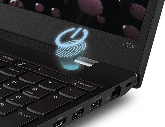 Close up of the optional fingerprint reader on ThinkPad P15v Gen 3 (15″ Intel) mobile workstation