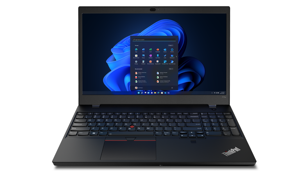 Lenovo ThinkPad P15v de 3ra Gen (15”, Intel) abierta con la pantalla prendida
