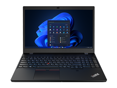 Forward facing ThinkPad P15v Gen 3 (15″ Intel) mobile workstation, opened 90 degrees, showing keyboard & display with Windows 11