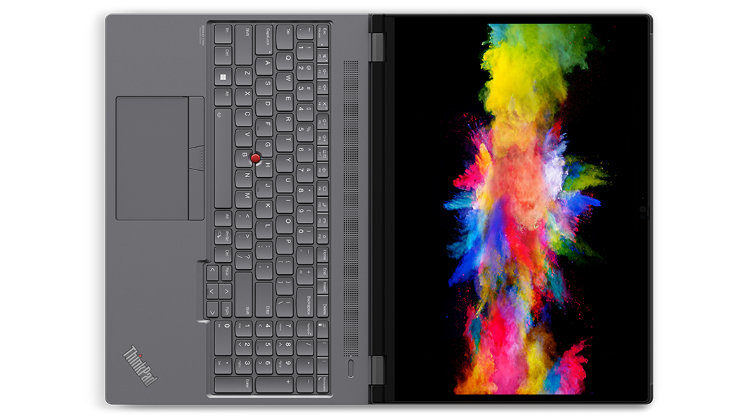 Left-side view of ThinkPad P16 mobile workstation, opened 90-degrees, showing ports and display edge