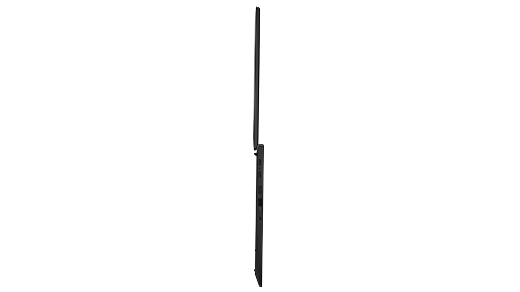 Right-side profile view of ThinkPad T14s (14” AMD), opened 180 degrees, showing edge of keyboard and display from top to bottom