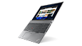 Thumbnail: Right-side view of ThinkPad T16 Gen 1 (16” AMD) laptop, opened 180 degrees, angled vertically, from top to toe
